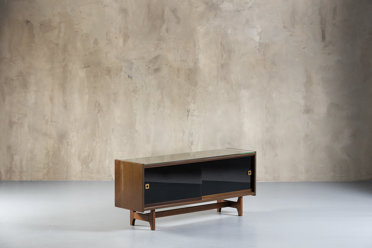 Wallnut And Smoked Glass Sideboard, Italy, 1970’s