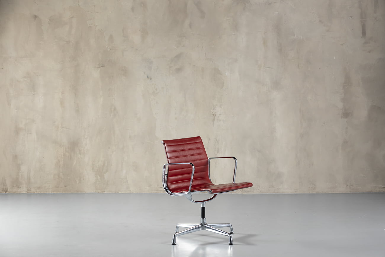 Vitra Aluminium Chair EA 108 In Red Leather By Charles And Ray Eames, Germany,1990’s