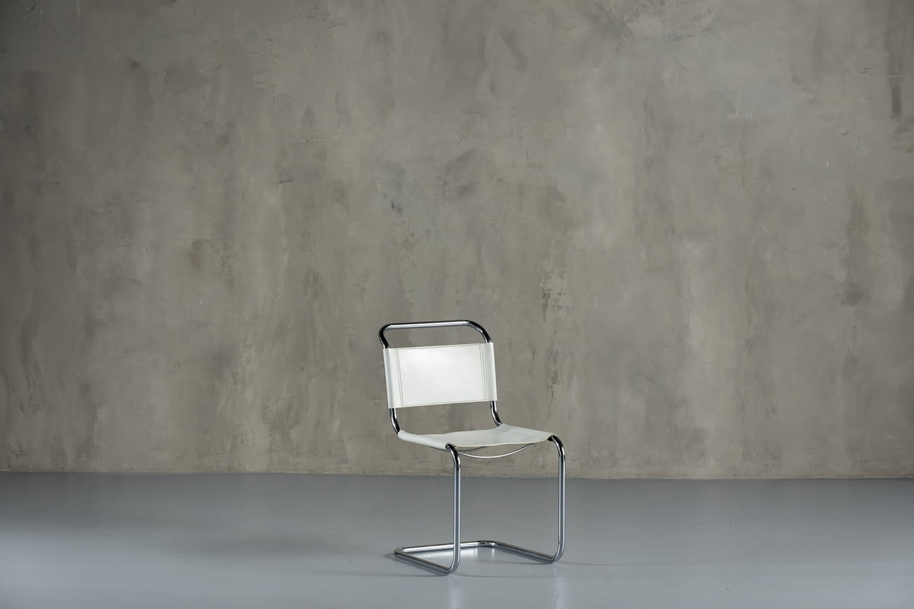 White Leather Dining Chair Marcel Breuer Style, Italy, 1960’s
