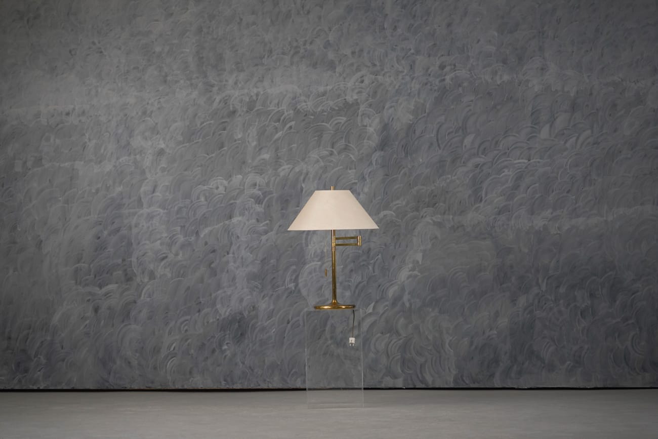 Vintage Table Brass Lamp with Fabric Lampshade, Germany 1970’s