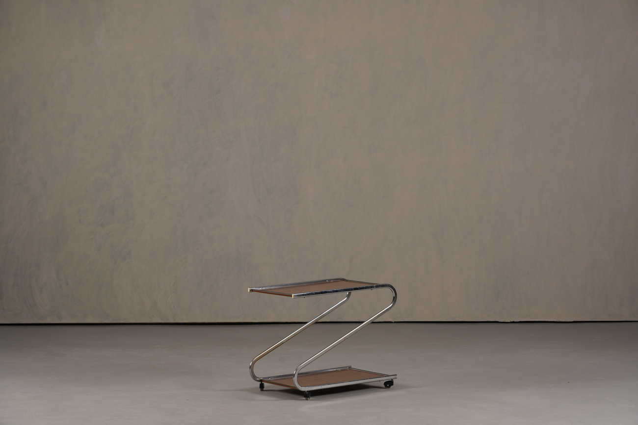 Vintage Aluminium And Plywood Bar Cart, Germany 1980’s