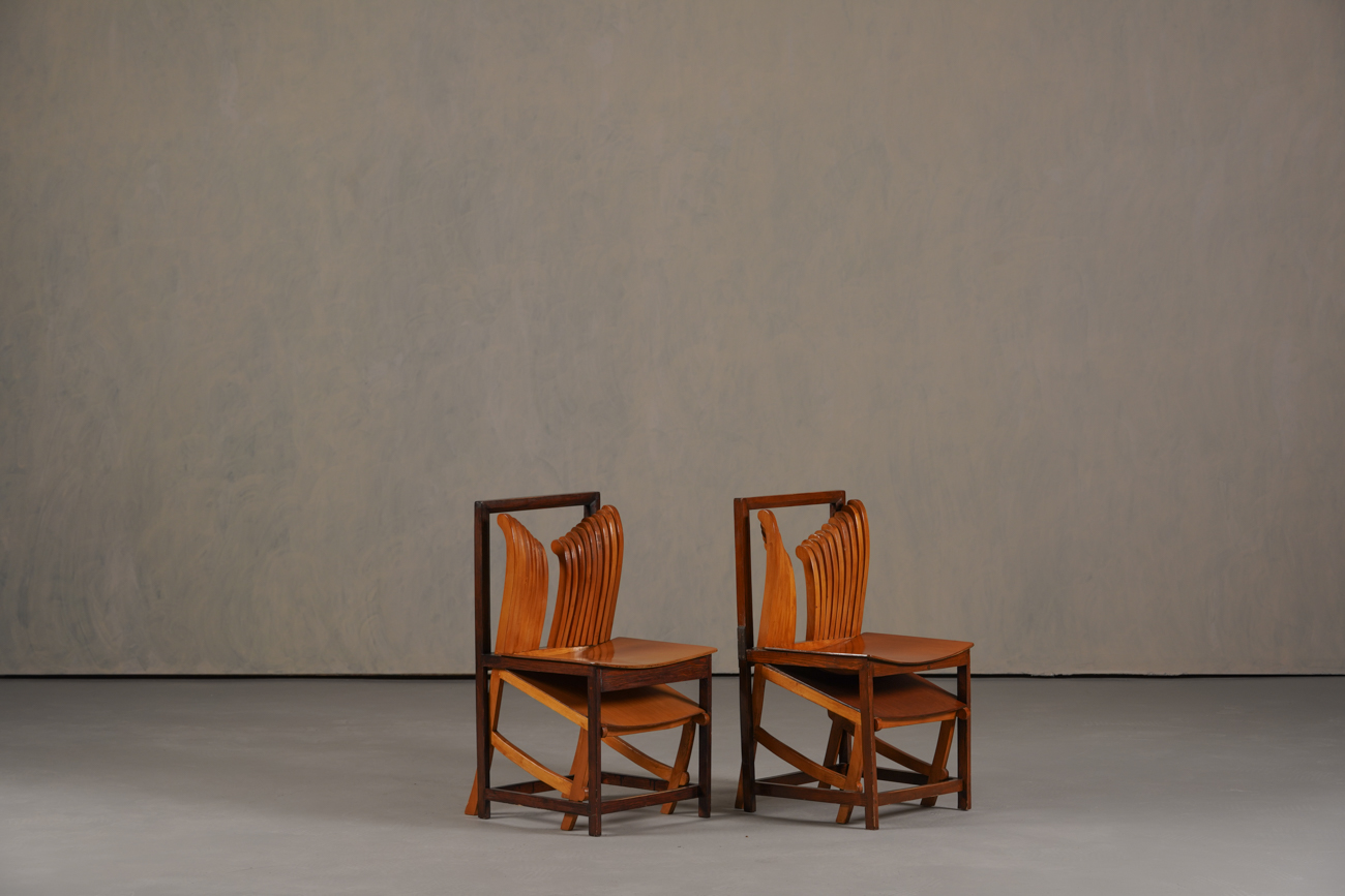 Vintage Sculptural Unique Design Dining Chairs, France 1960’s Set Of 2