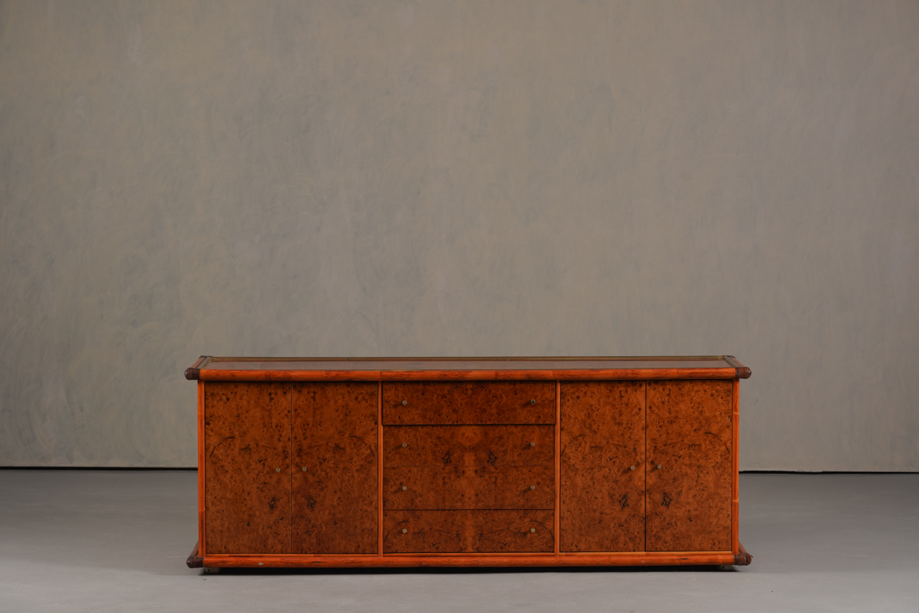 Vintage Italian Sideboard In Burl Elm by Alberto Smania for Studio Smania Interni , Italy, 1960’s