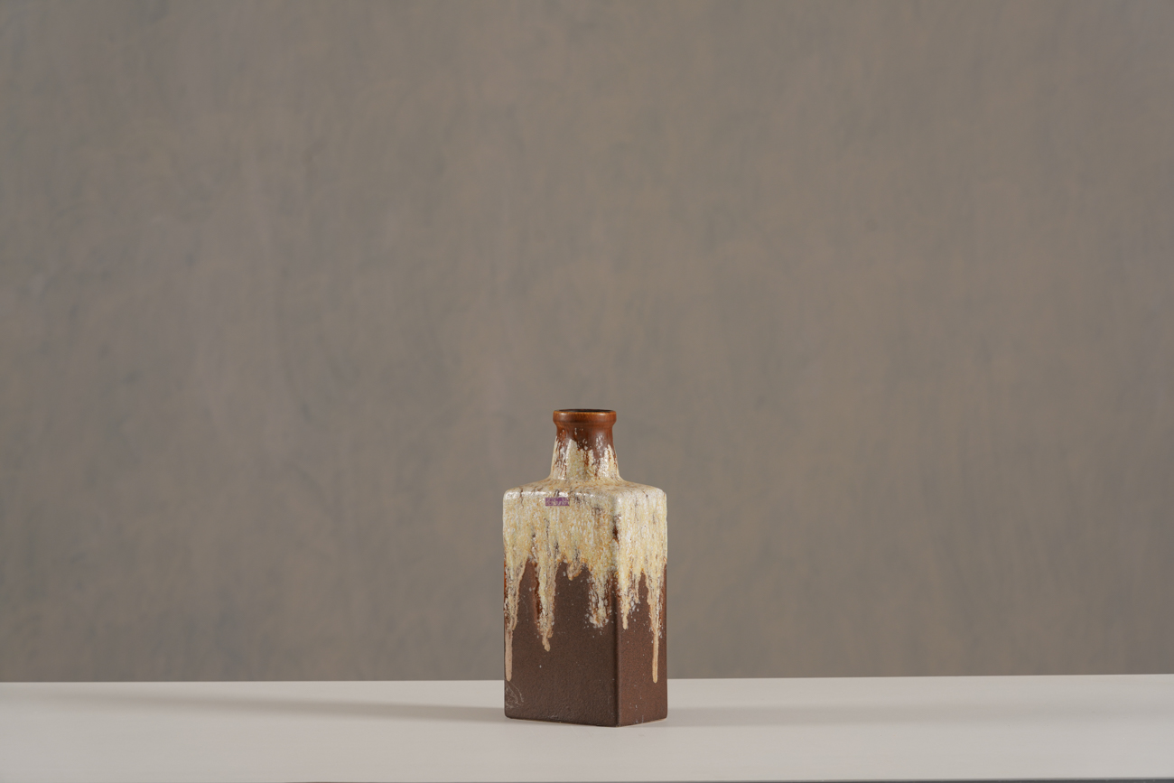 Vintage Scheurich Mid Century X-Tall Chocolate Brown & Tan Lava Bottle Vase ,Germany 1970’s