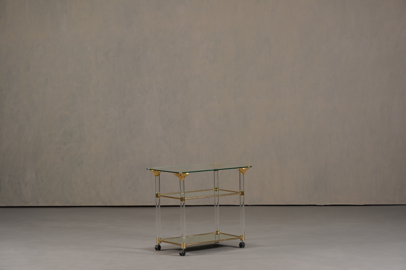 Vintage Brass And Lucite Serving Trolley, France 1960’s