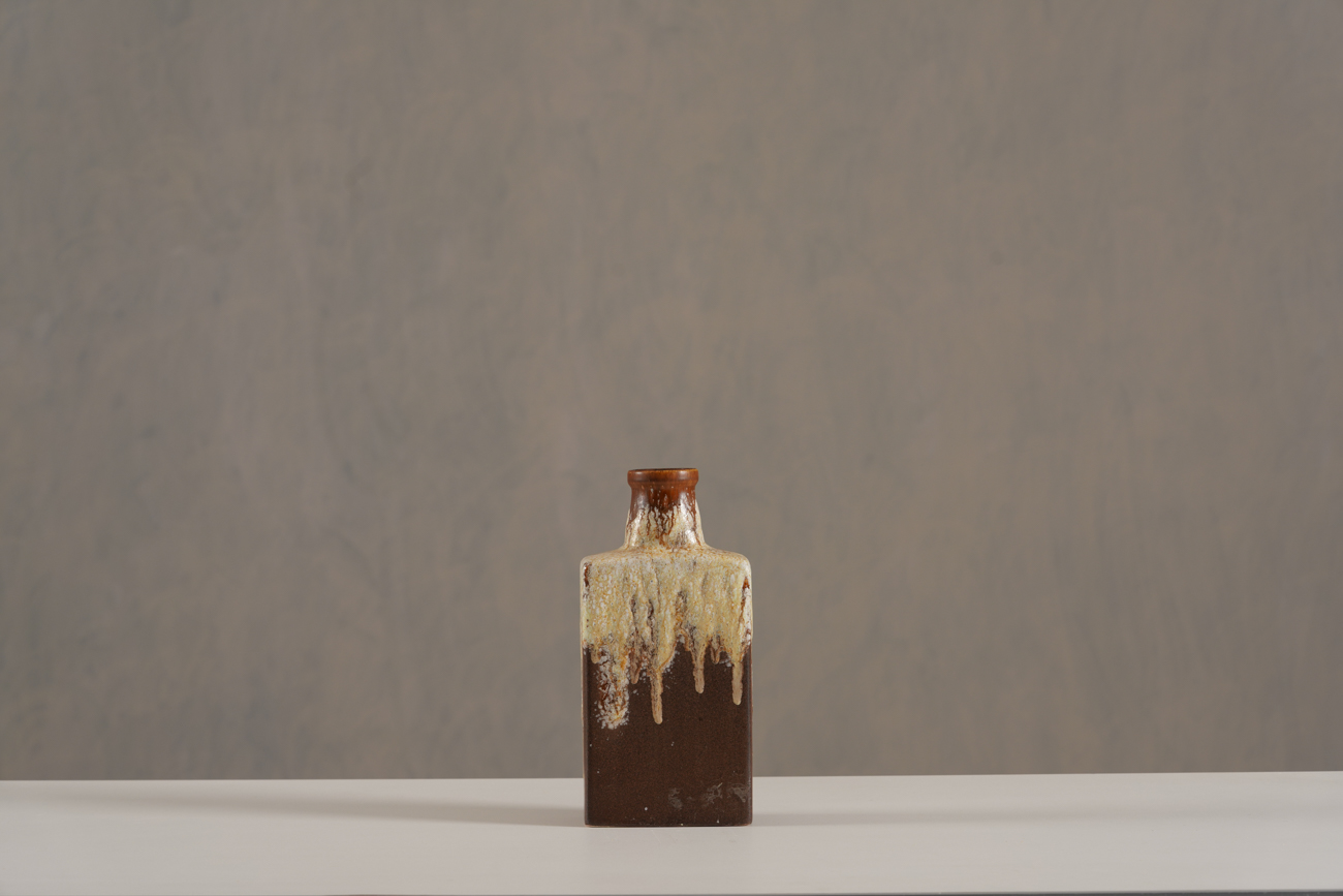 Vintage Scheurich Mid Century X-Tall Chocolate Brown & Tan Lava Bottle Vase ,Germany 1970’s