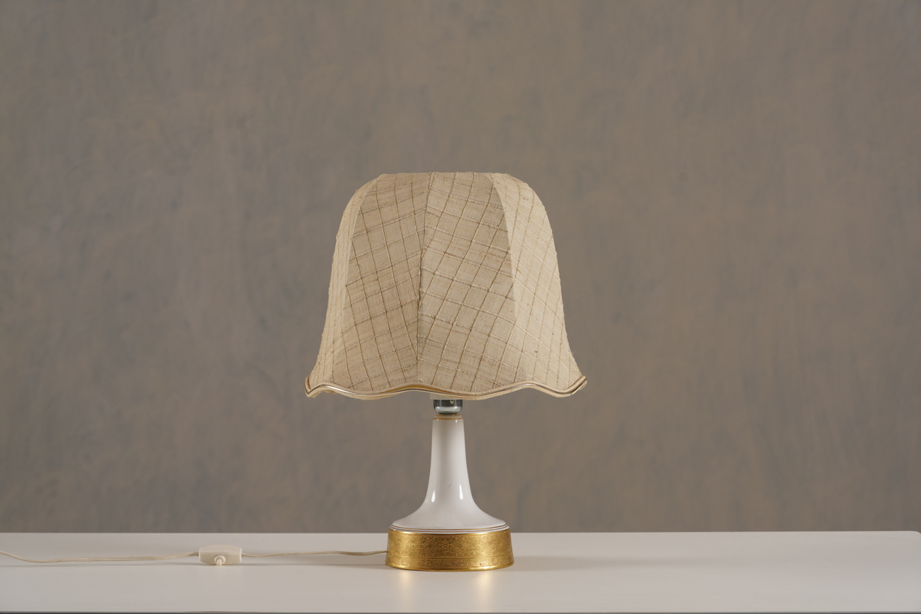 Vintage White and Gold Inlays Table Lamp, Germany 1960’s