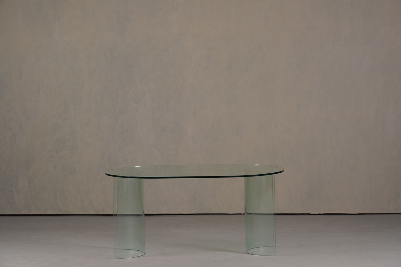 Vintage Oval Tempered Glass Dining Table by Fiam, Italy 1980’s