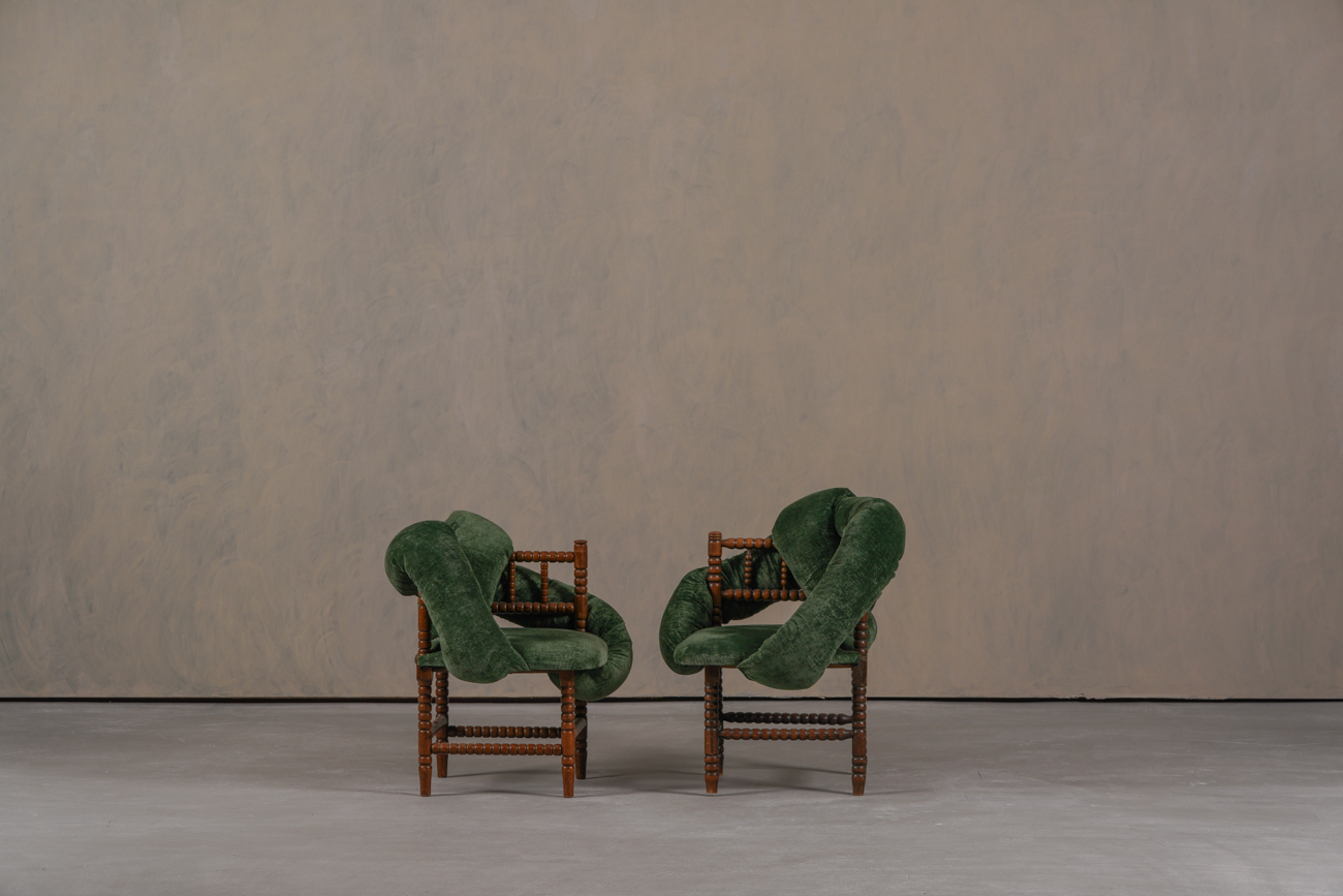 Vintage Bobbin Chairs, reimagined By Corina Olaru, Holland 1930s Set of 2