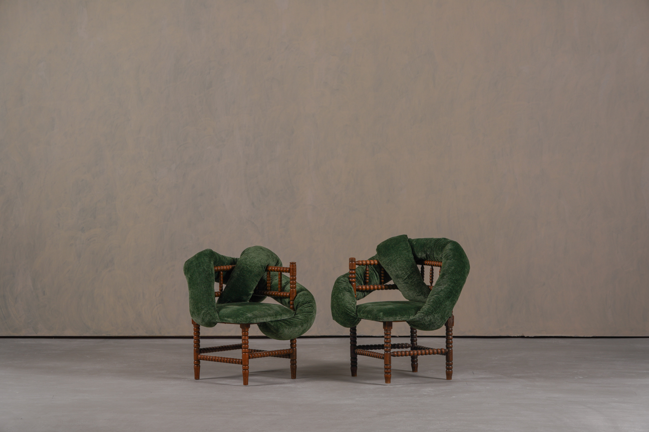 Vintage Bobbin Chairs, reimagined By Corina Olaru, Holland 1930s  Set of 2