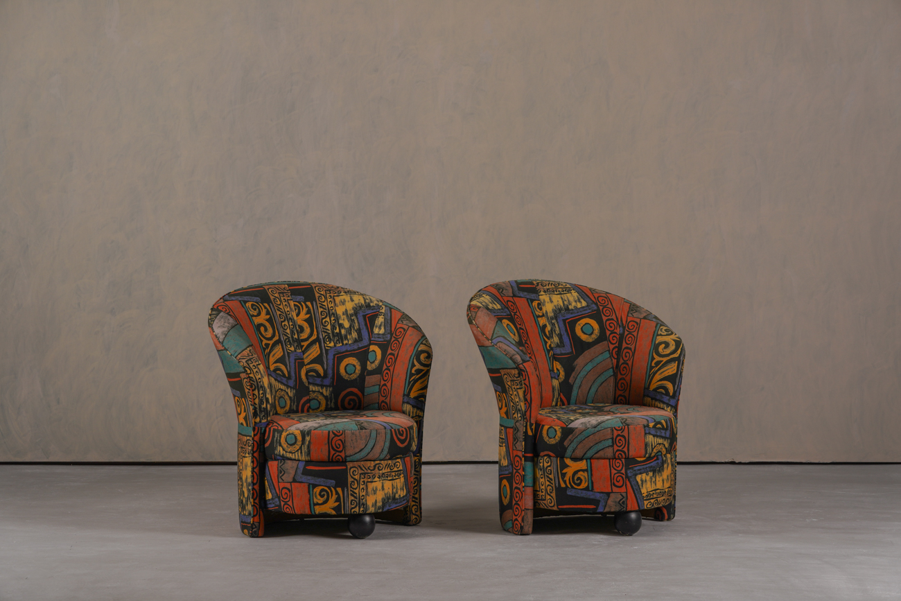 Postmodern Abstract Upholstery Armchairs, Germany 1980s  Set of 2