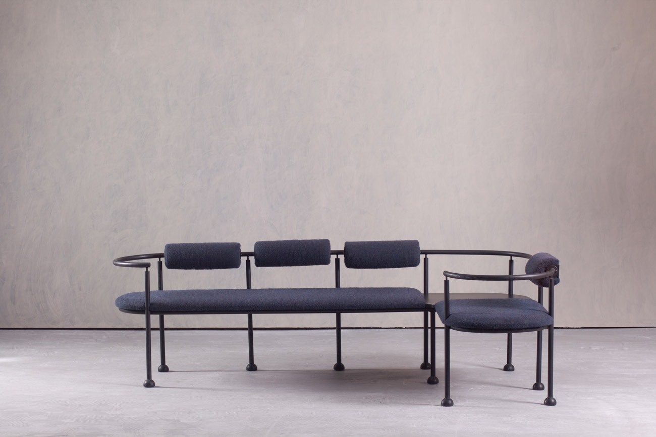 Postmodern Steel and Fabric Bench, Italy, 1990’s