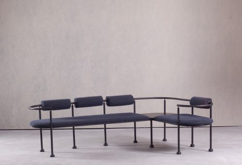 Vintage-Italian-postmodern-bench-in-steel-and-fabric-1990s